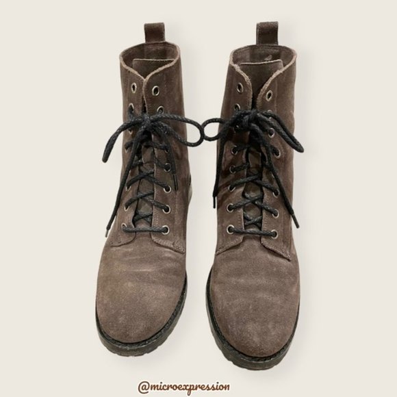 $389 Frye Veronica Combat Lace Up Grey Suede Soft Leather Comfy Moto Ankle Boot - Picture 11 of 16